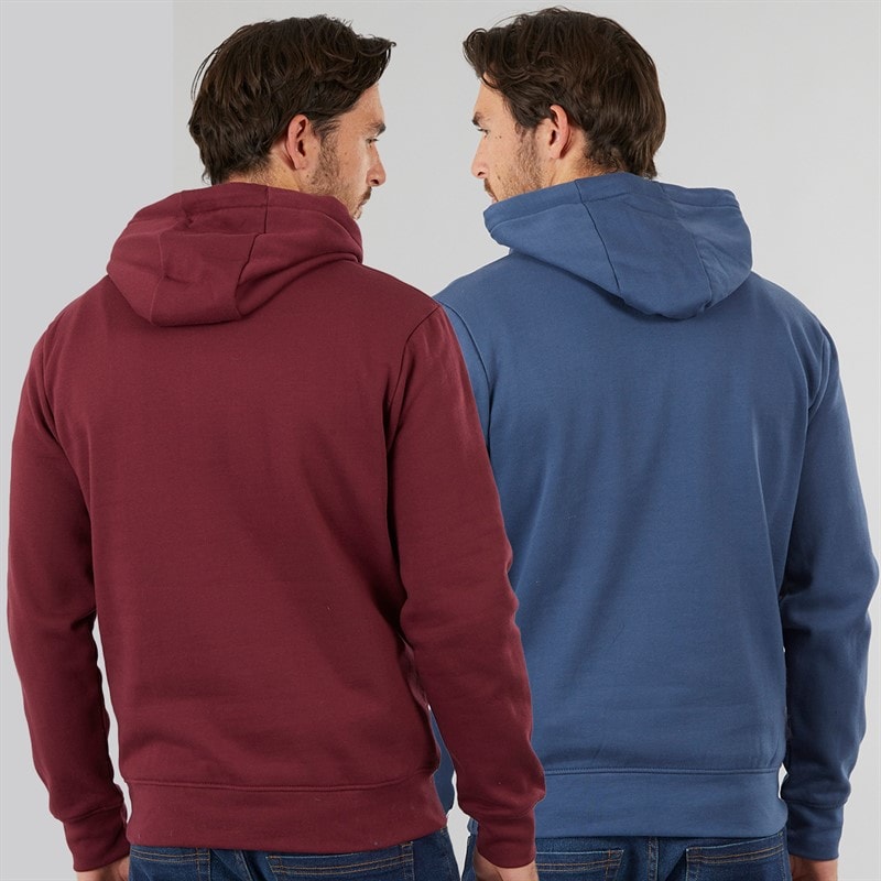 Onfire Mens Two Pack Chest Stripe/Plain Hoodie Windsor Wine/Dark Denim - Image 2