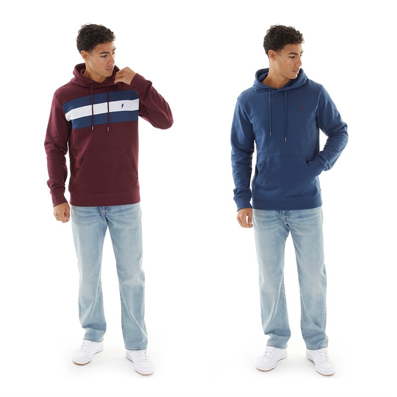 Onfire Mens Two Pack Chest Stripe/Plain Hoodie Windsor Wine/Dark Denim - Image 3