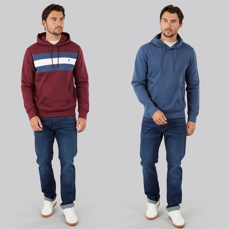 Onfire Mens Two Pack Chest Stripe/Plain Hoodie Windsor Wine/Dark Denim - Image 4