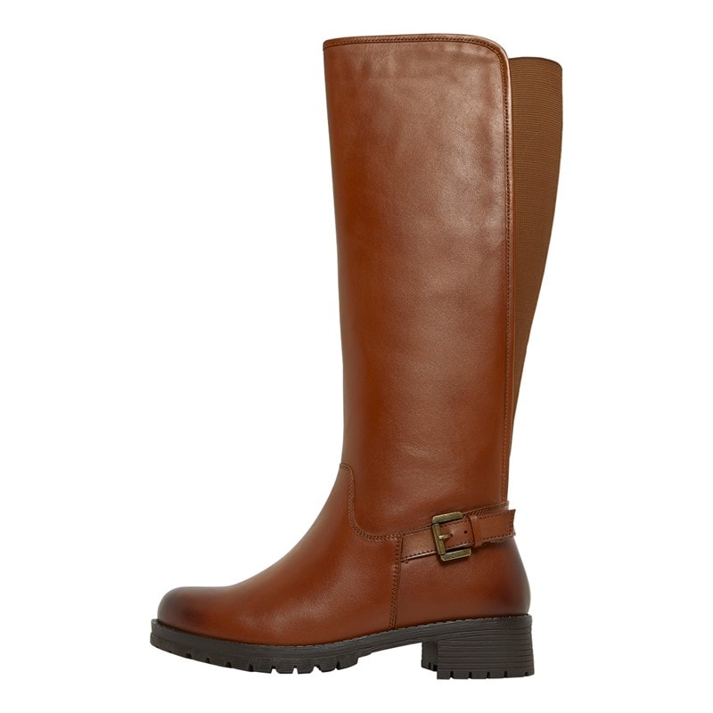Onfire Womens Knee Length Leather Boots Tan - Image 1