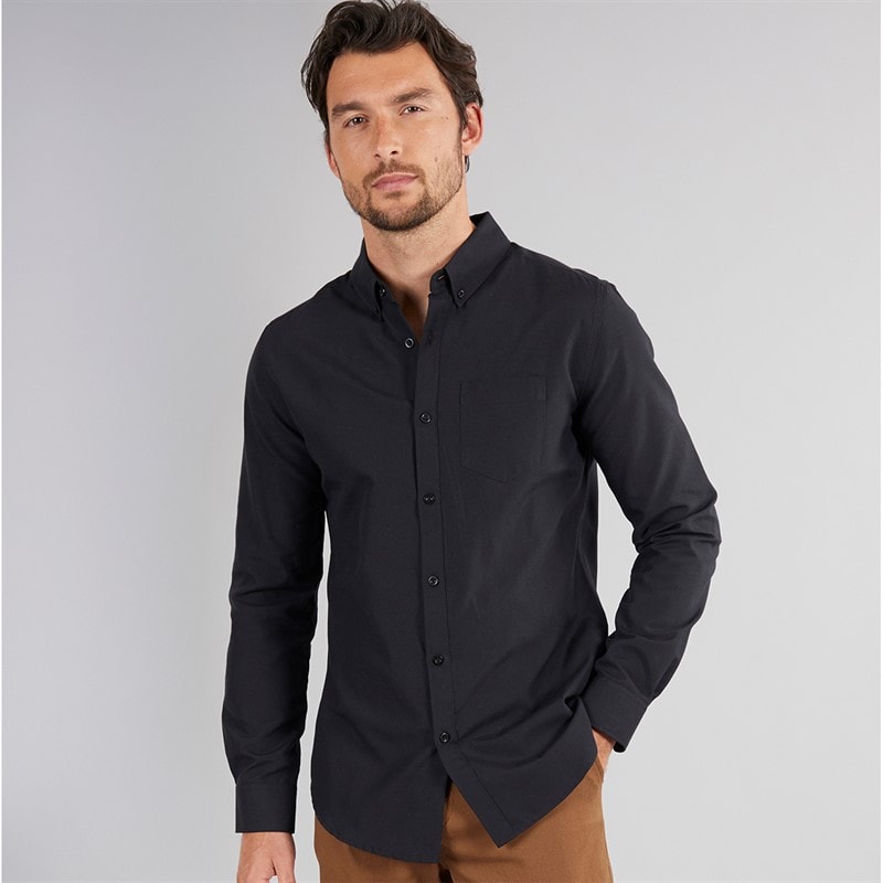 Onfire Mens Long Sleeve Cotton Oxford Shirt Black