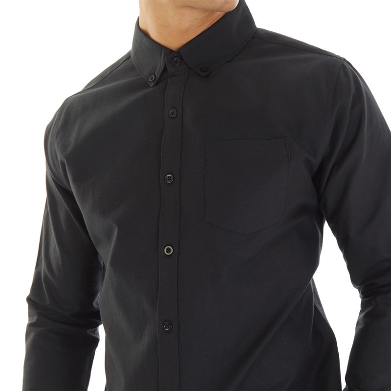Onfire Mens Long Sleeve Cotton Oxford Shirt Black - Image 3