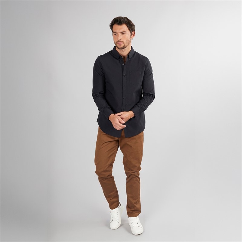 Onfire Mens Long Sleeve Cotton Oxford Shirt Black - Image 4