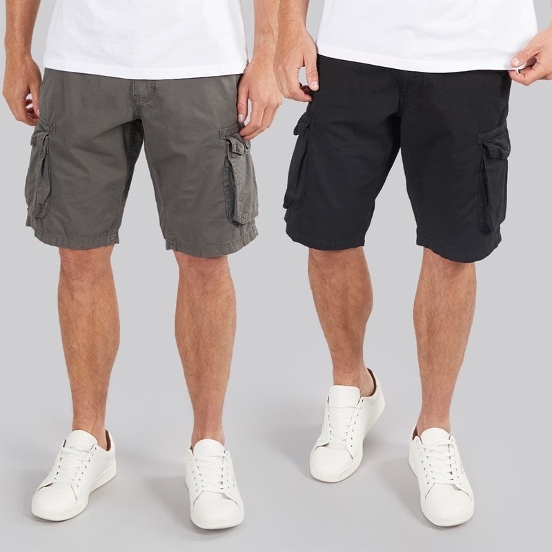 Onfire Mens Two Pack Cargo Shorts Black/Grey - Image 1