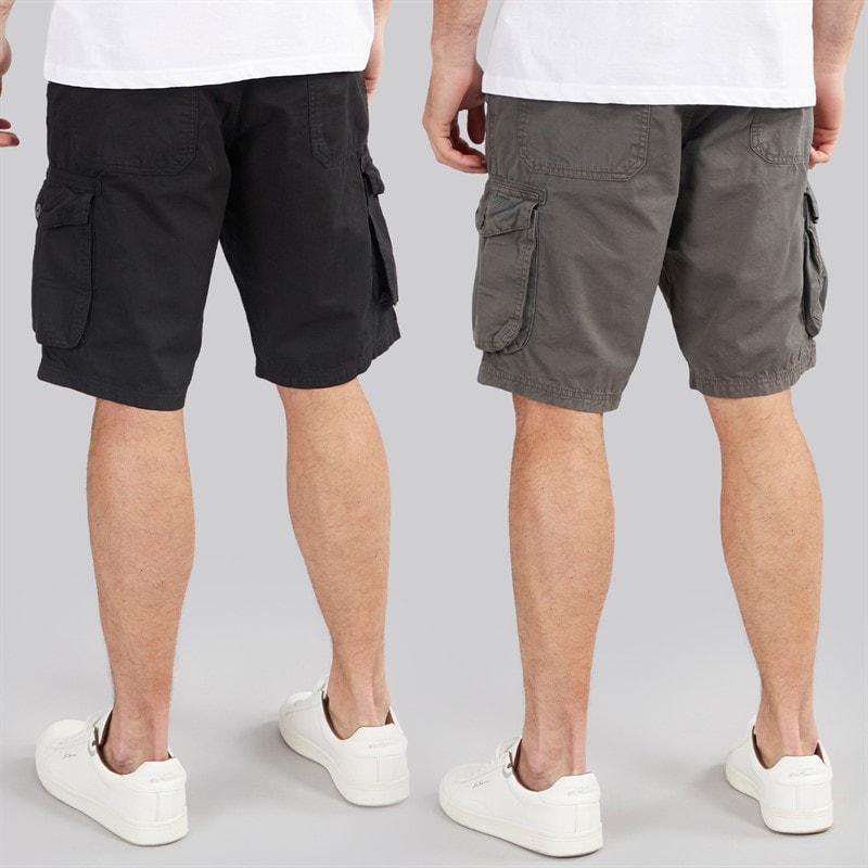 Onfire Mens Two Pack Cargo Shorts Black/Grey - Image 2