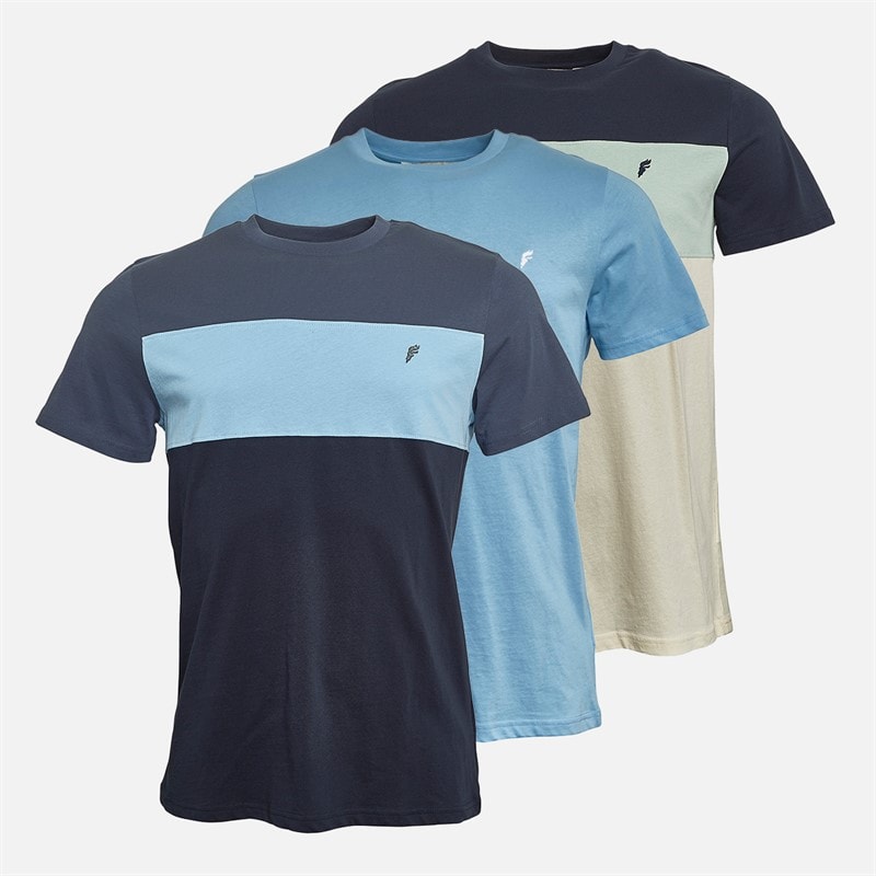 Onfire Mens Three Pack Colour Block T-Shirts Navy/Blue - Image 1
