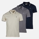 Onfire Mens Three Pack Tipped Jersey Polo Shirts Navy/Ecru/Slate Grey