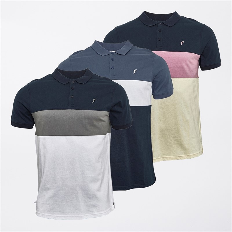 Onfire Mens Colour Block Three Pack Polo Shirts Multi