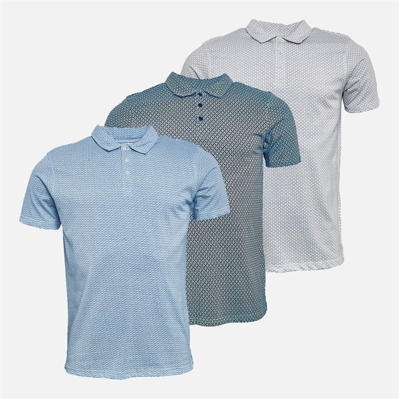 Onfire Mens Geo Print Three Pack Polo Shirts Blue