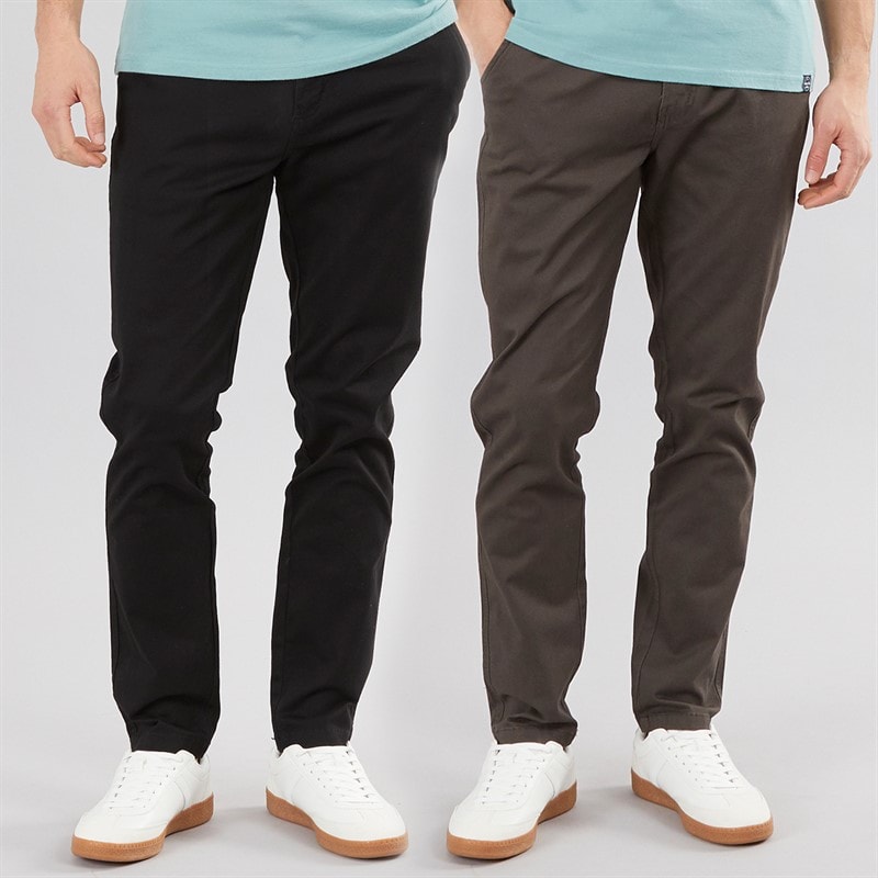 Onfire Mens Two Pack Slim Fit Chino Trousers Black/Charcoal