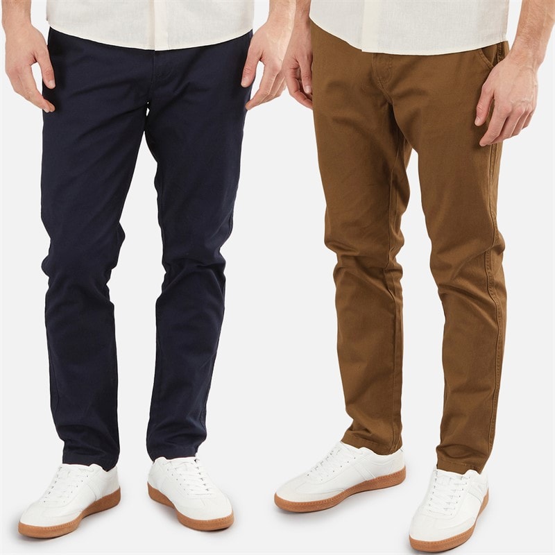 Onfire Mens Two Pack Slim Fit Chino Trousers Navy/Cinnamon - Image 1