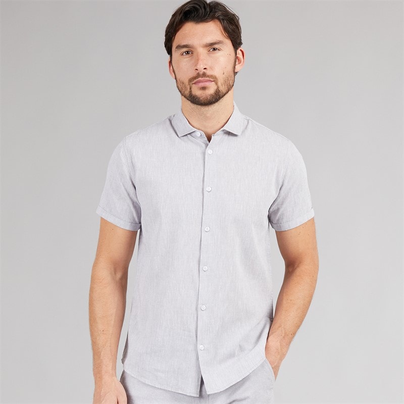 Onfire Mens Linen Shirt Light Grey