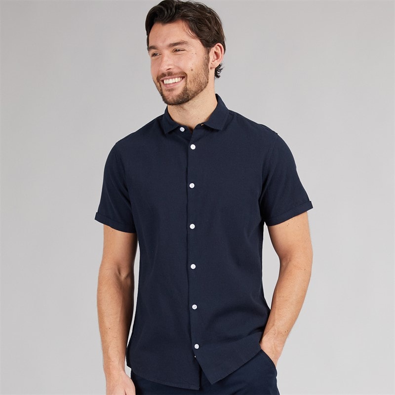 Onfire Mens Linen Shirt Navy