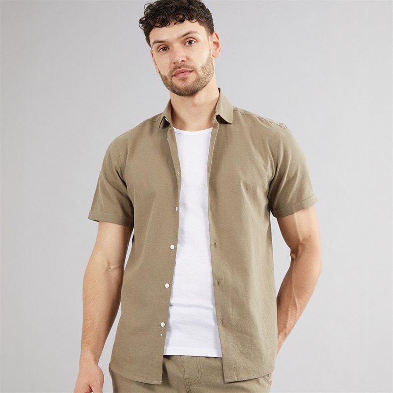 Onfire Mens Linen Shirt Khaki