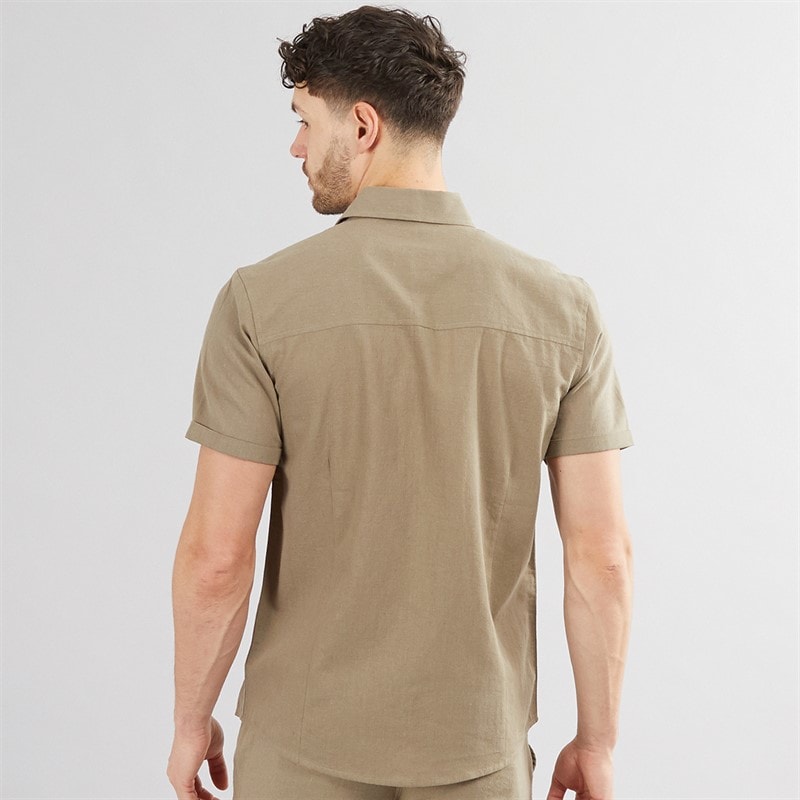 Onfire Mens Linen Shirt Khaki - Image 2