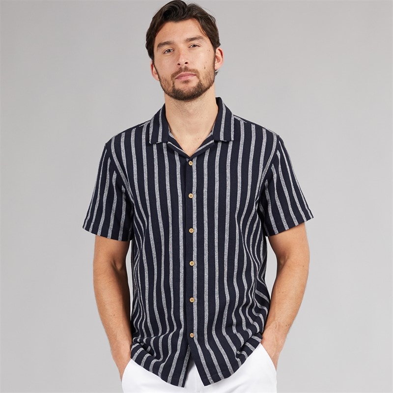 Onfire Mens Striped Shirt Navy - Image 1