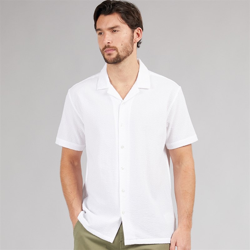 Onfire Mens Seersucker Revere Collar Shirt White