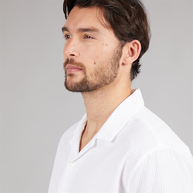 Onfire Mens Seersucker Revere Collar Shirt White - Image 3