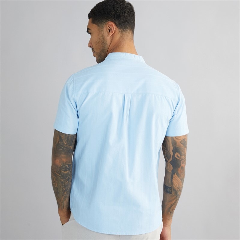 Onfire Mens Dobby Collarless Shirt Light Blue - Image 2
