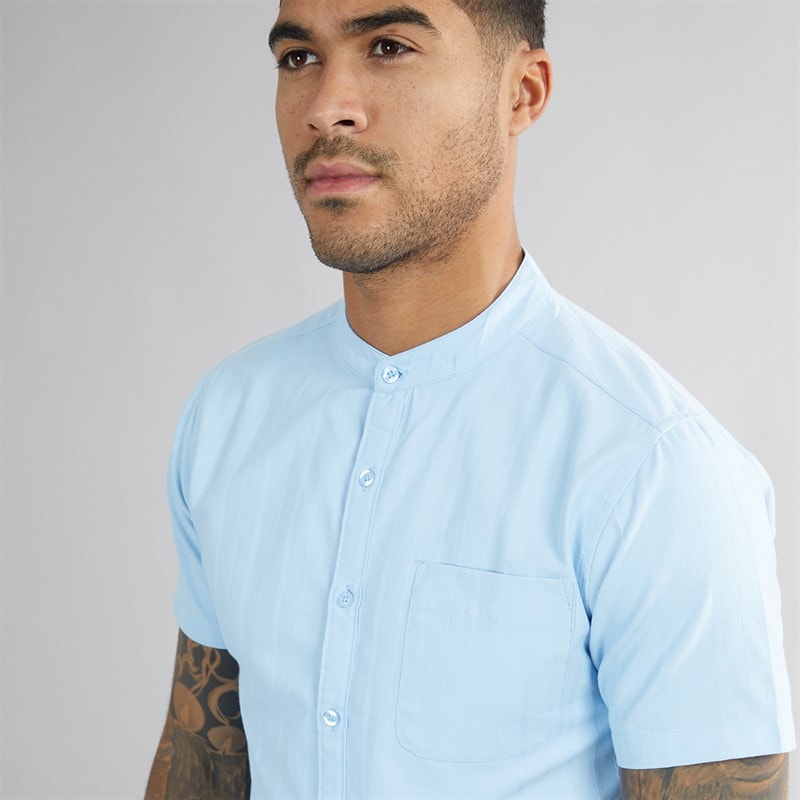 Onfire Mens Dobby Collarless Shirt Light Blue - Image 3