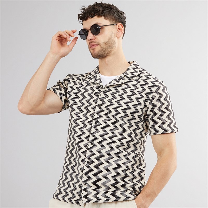 Onfire Mens Crochet Shirt Black/White - Image 3