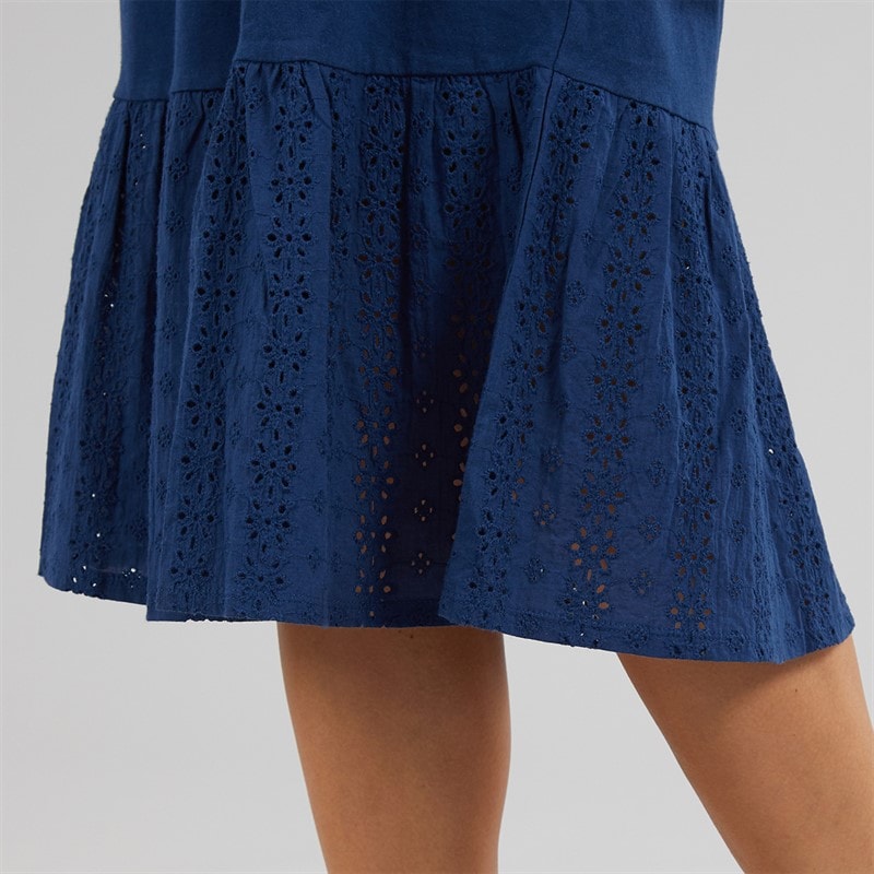 Onfire Womens Sleeveless Tiered Broderie Midi Dress Navy - Image 3