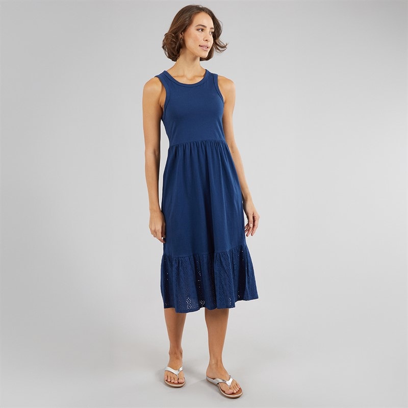 Onfire Womens Sleeveless Tiered Broderie Midi Dress Navy - Image 4