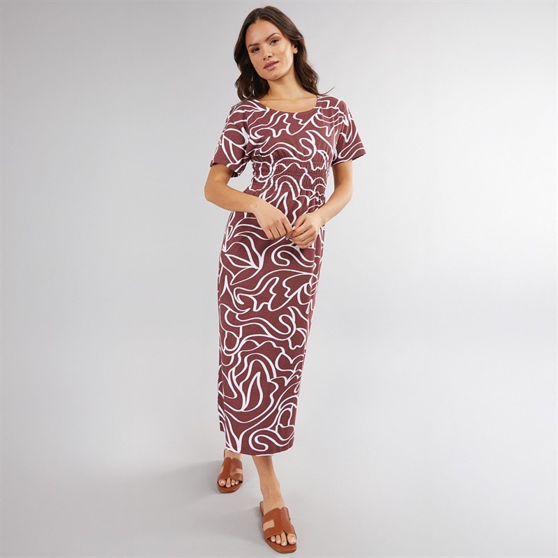 Onfire Womens Smocked Waist Midi Dress Burgundy Print - Image 3