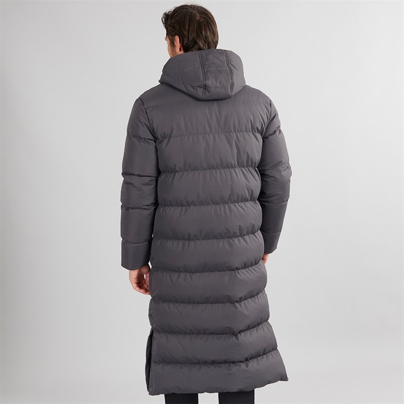 Onfire Mens Maxi Length Hooded Puffer Coat Charcoal - Image 2