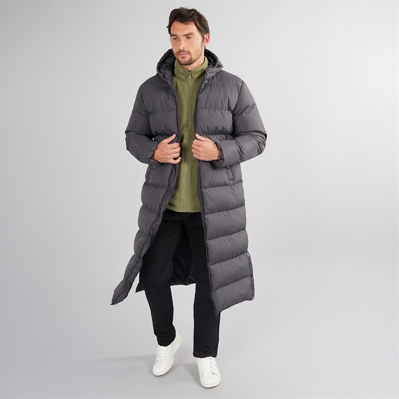 Onfire Mens Maxi Length Hooded Puffer Coat Charcoal - Image 3