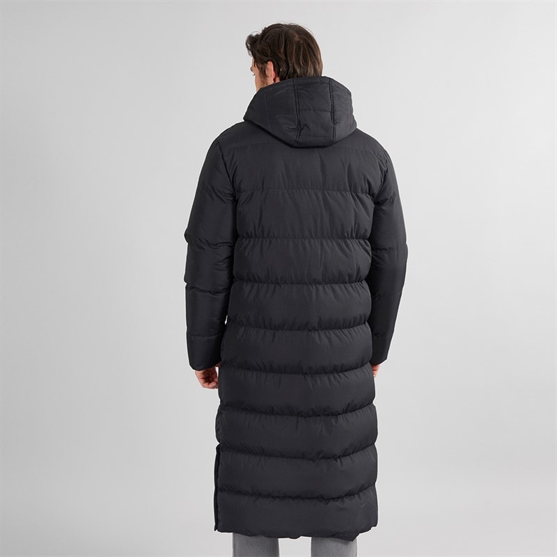 Onfire Mens Maxi Length Hooded Puffer Coat Black - Image 2
