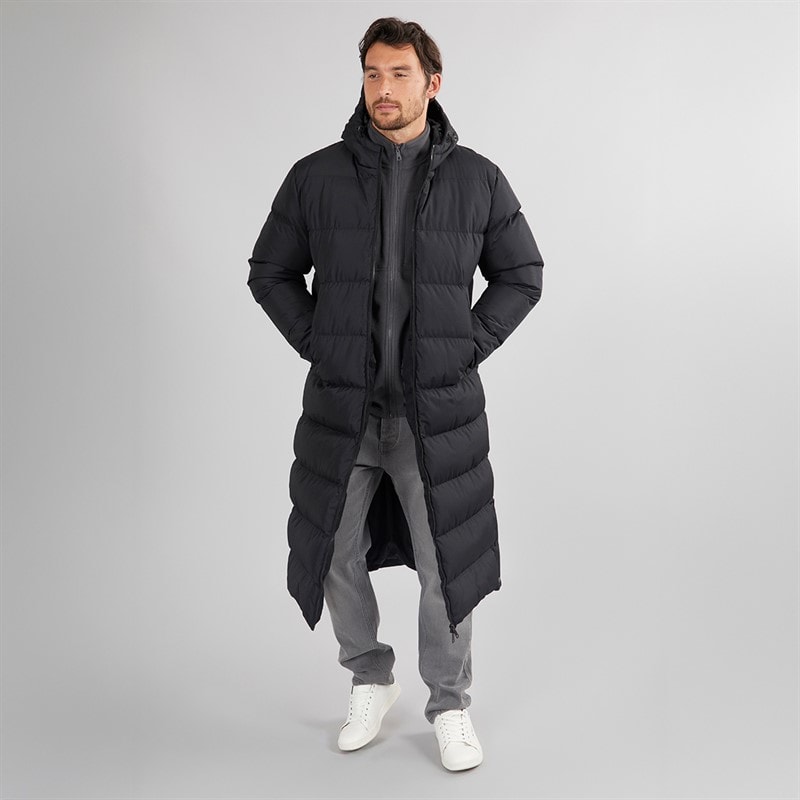 Onfire Mens Maxi Length Hooded Puffer Coat Black - Image 3