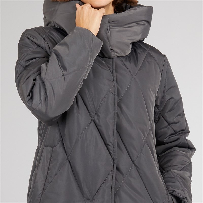 Onfire Womens Diamond Shawl Hood Coat Charcoal - Image 3