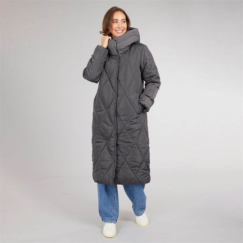 Onfire Womens Diamond Shawl Hood Coat Charcoal - Image 4
