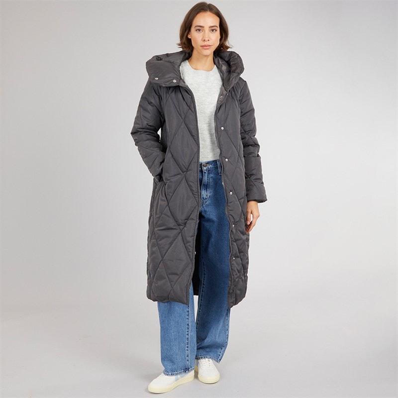 Onfire Womens Diamond Shawl Hood Coat Charcoal - Image 5