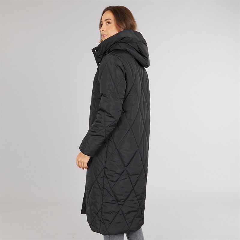 Onfire Womens Diamond Shawl Hood Coat Black - Image 2