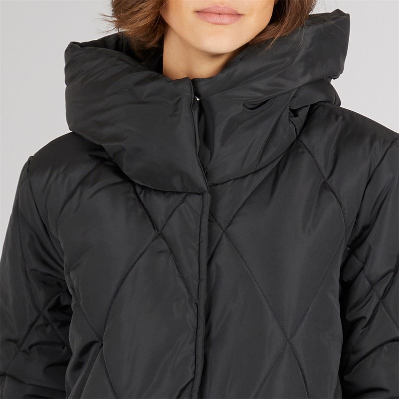 Onfire Womens Diamond Shawl Hood Coat Black - Image 3
