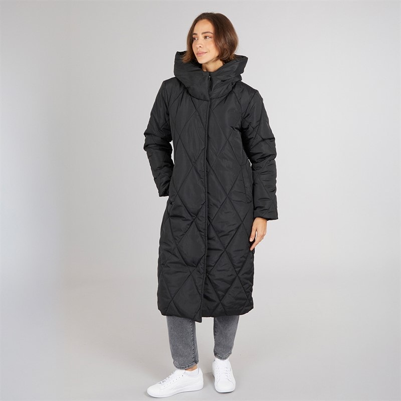 Onfire Womens Diamond Shawl Hood Coat Black - Image 4