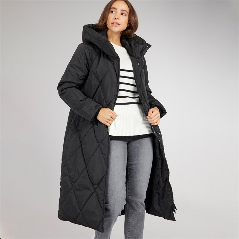 Onfire Womens Diamond Shawl Hood Coat Black - Image 5