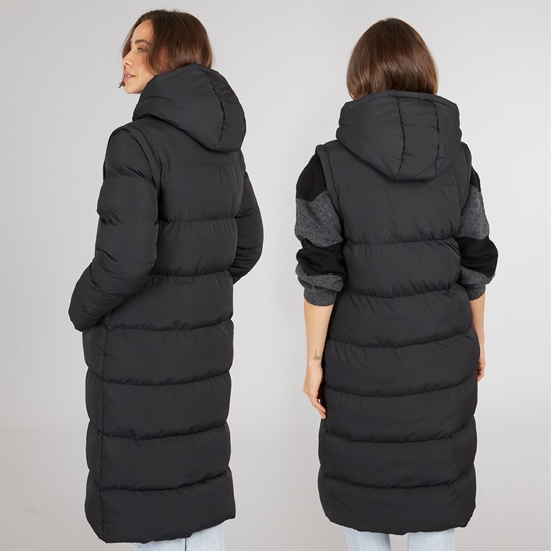 Onfire Womens 2-In-1 Longline Hooded Coat With Detachable Sleeves Black - Image 2