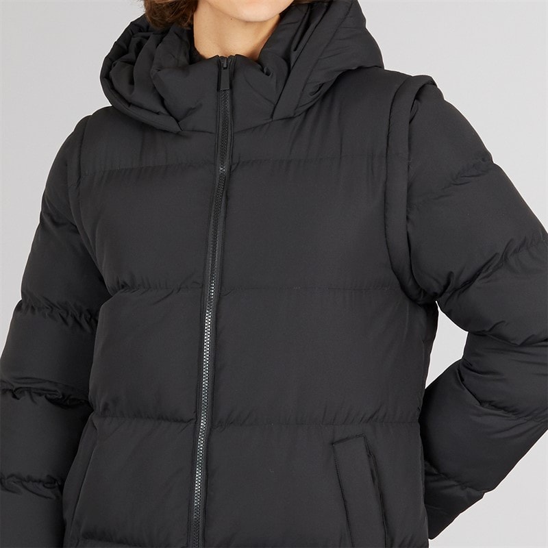 Onfire Womens 2-In-1 Longline Hooded Coat With Detachable Sleeves Black - Image 3
