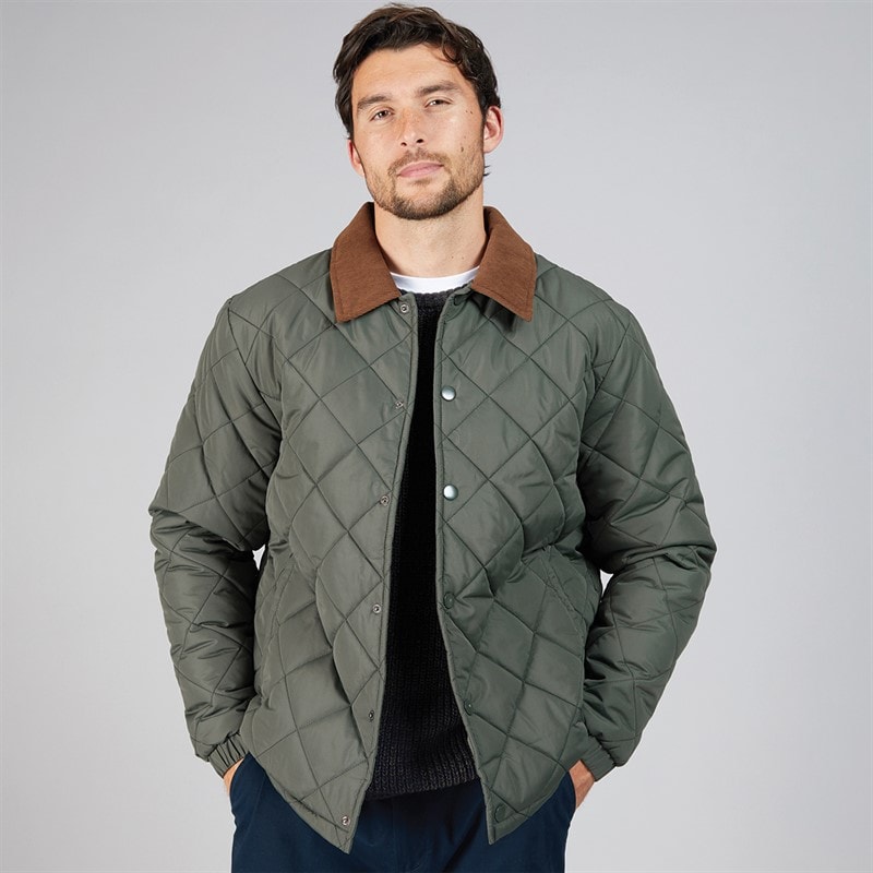 Onfire Mens Diamond Quilt Jacket With Cord Collar Khaki - Image 1