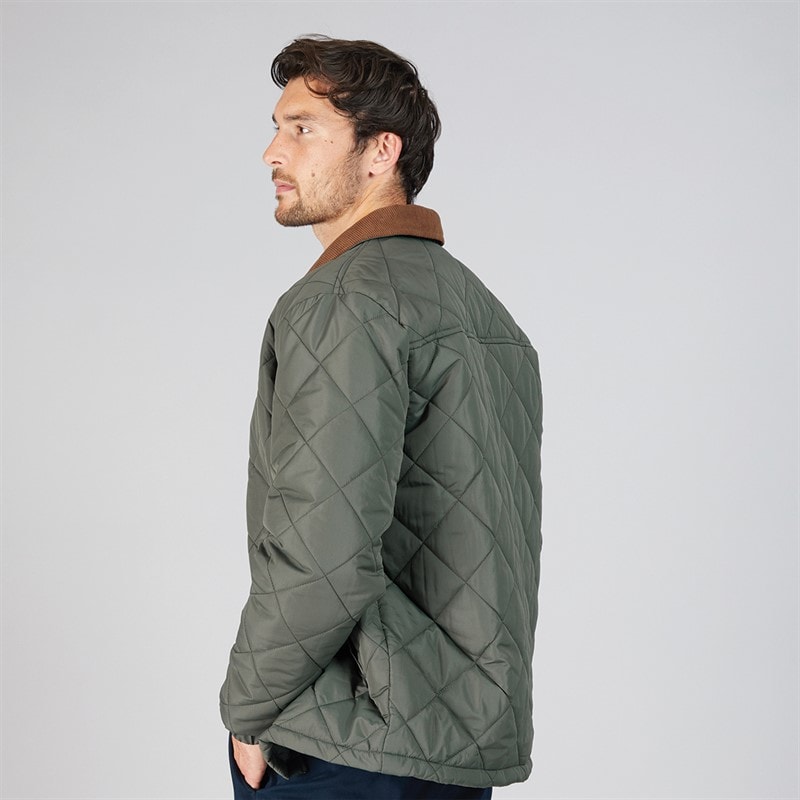 Onfire Mens Diamond Quilt Jacket With Cord Collar Khaki - Image 2
