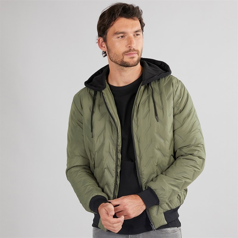Onfire Mens Hooded Bomber Jacket Khaki - Image 1