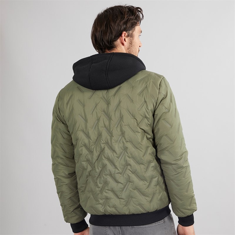 Onfire Mens Hooded Bomber Jacket Khaki - Image 2