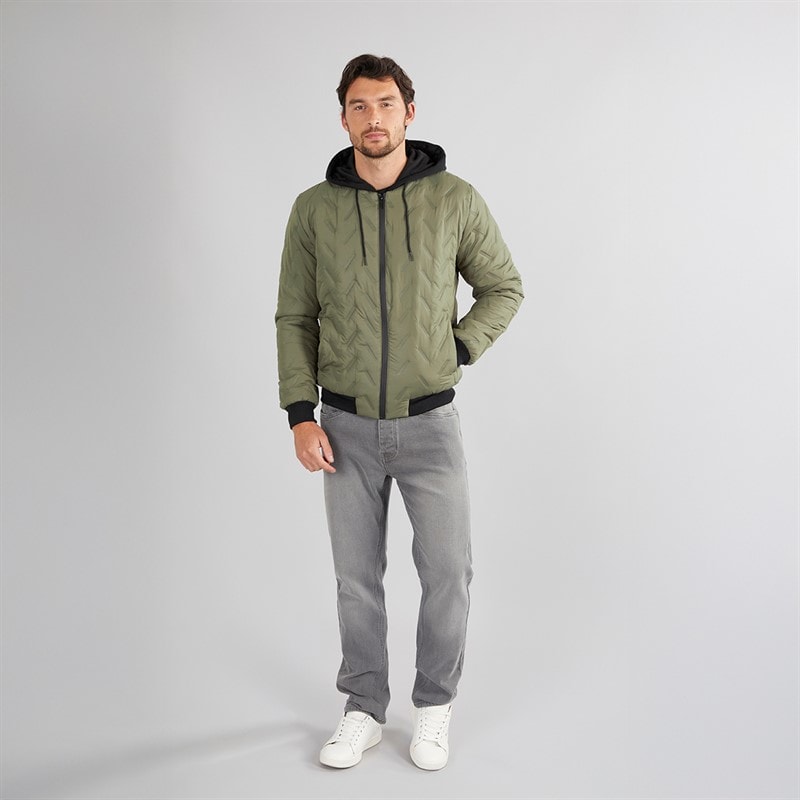 Onfire Mens Hooded Bomber Jacket Khaki - Image 3
