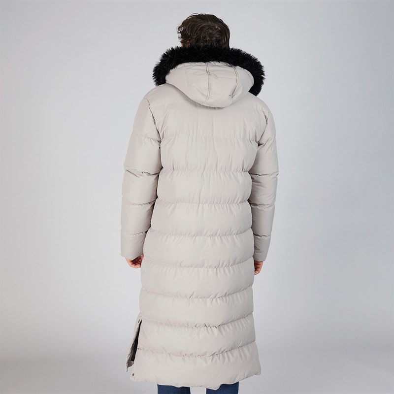 Onfire Mens Maxi Length Hooded Puffer Coat With Faux Fur Hood Stone - Image 2