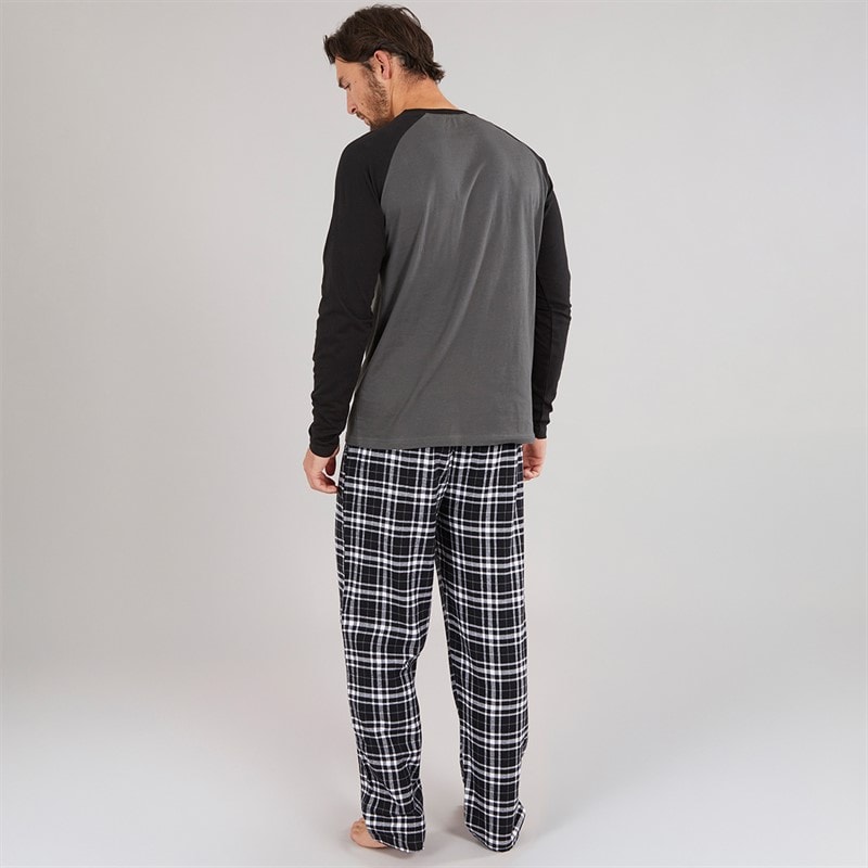 Onfire Mens Raglan Sleeve Pyjama Top And Woven Pants Set Black/Grey - Image 2