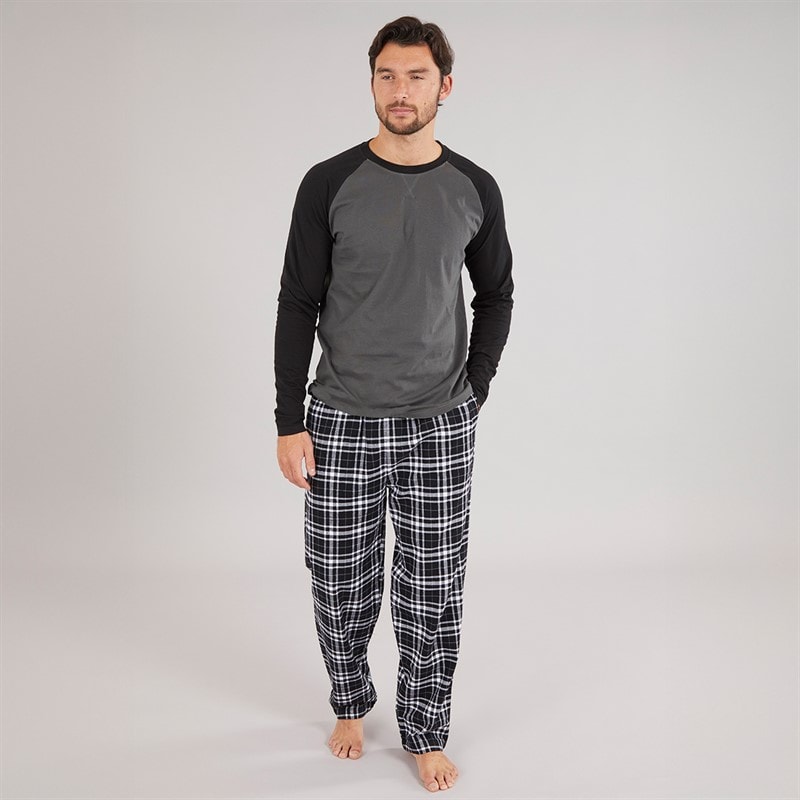 Onfire Mens Raglan Sleeve Pyjama Top And Woven Pants Set Black/Grey - Image 3