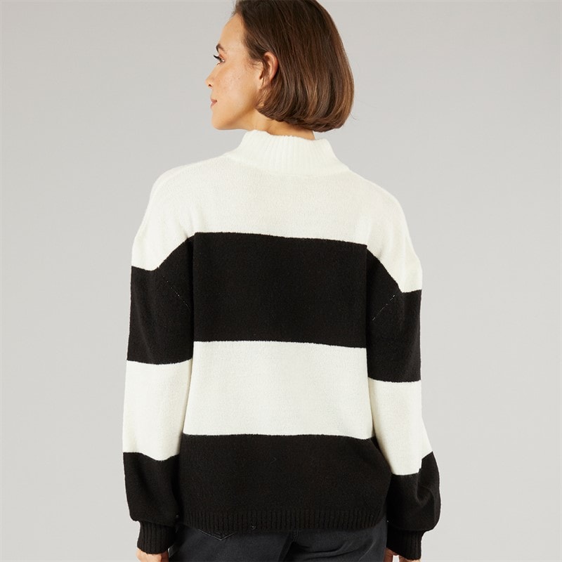 Onfire Womens Striped Crew Neck Sweatshirt Ecru/Black - Image 2